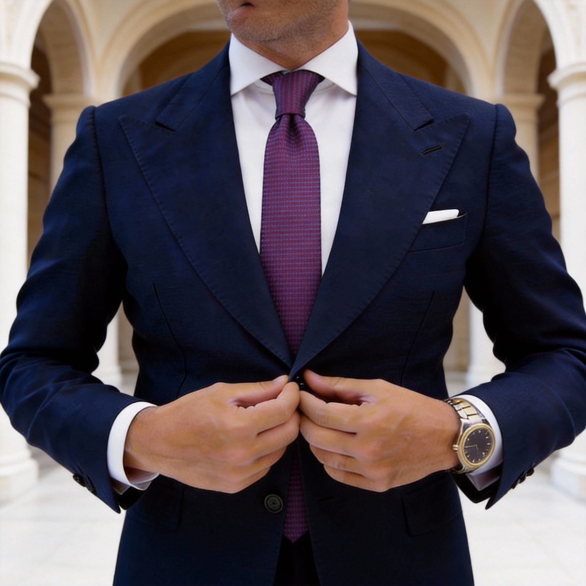 Red With Blue Geometric Necktie