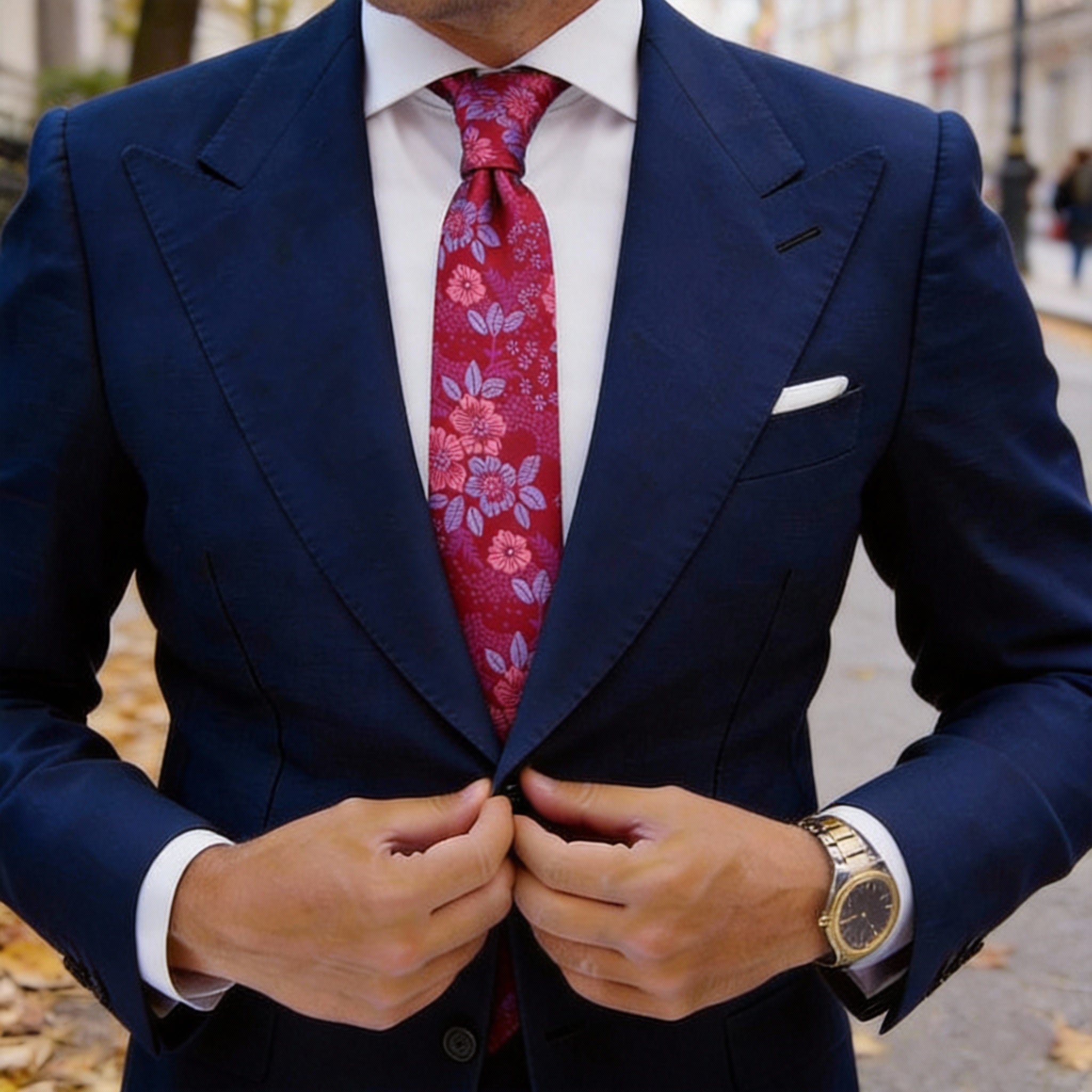 Red With Pink And Purple Floral Necktie