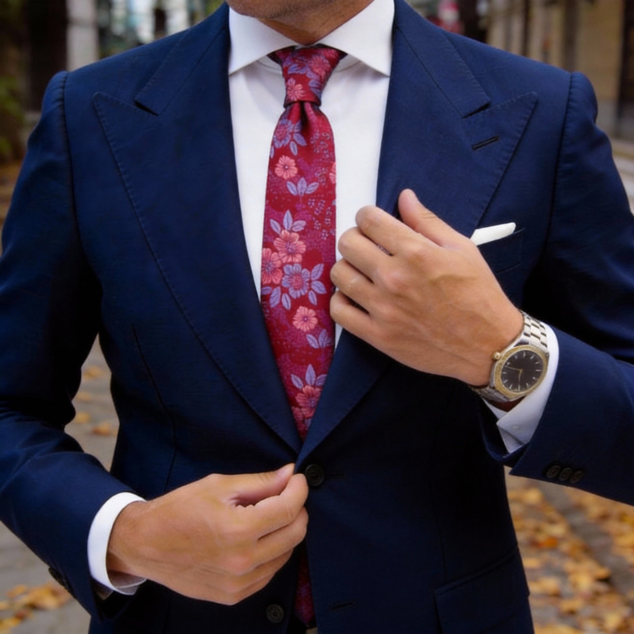 Red With Pink And Purple Floral Necktie