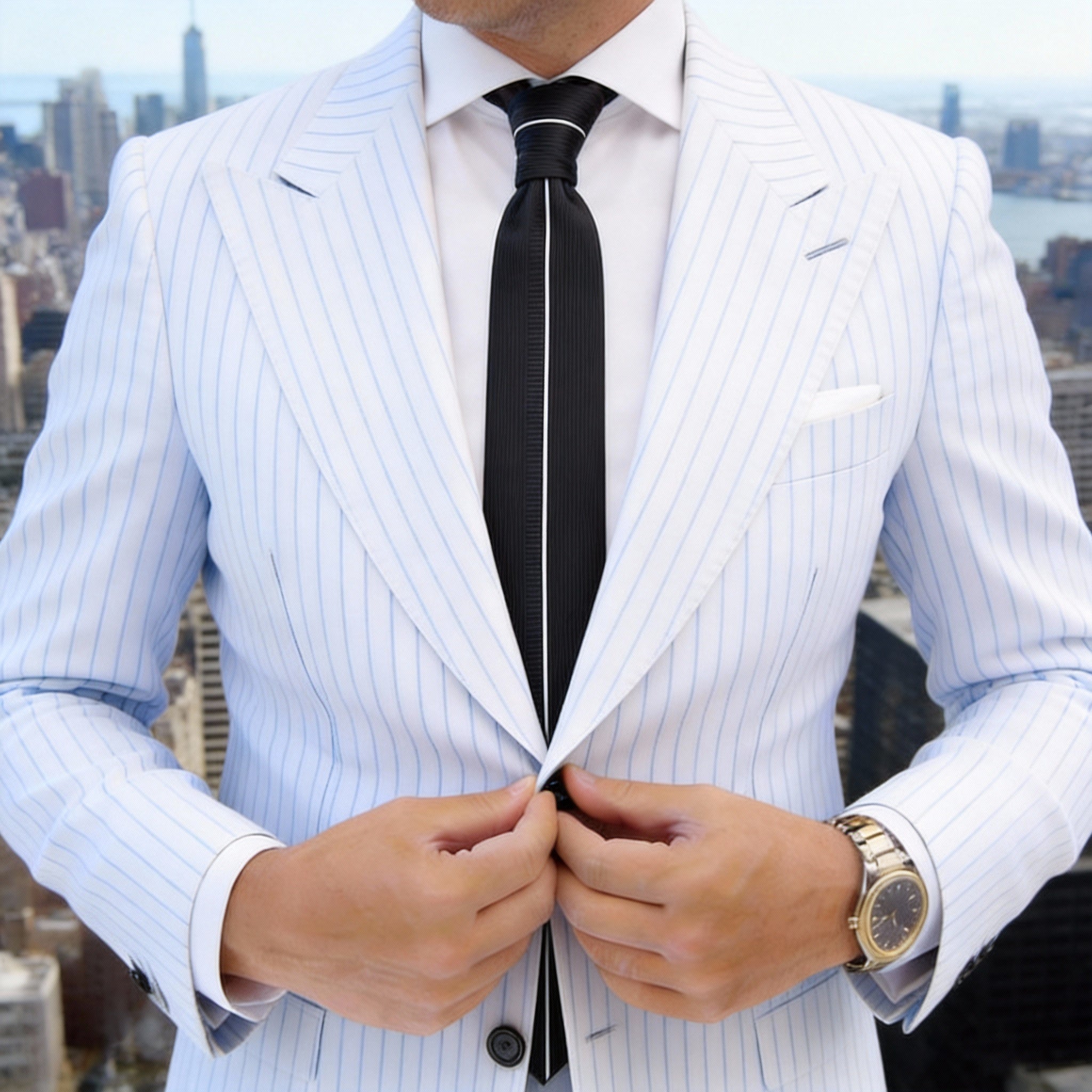 Black With White Stripe Necktie
