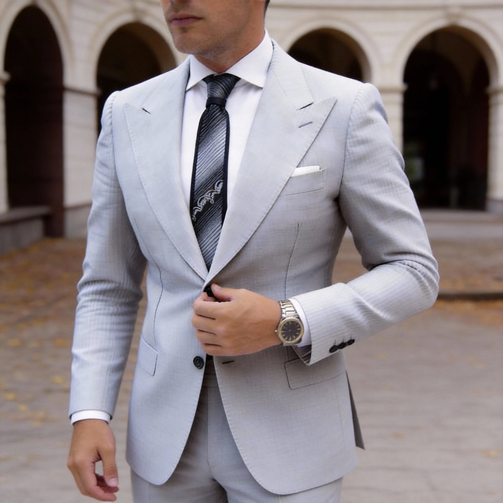 Black With White Striped Scroll Necktie