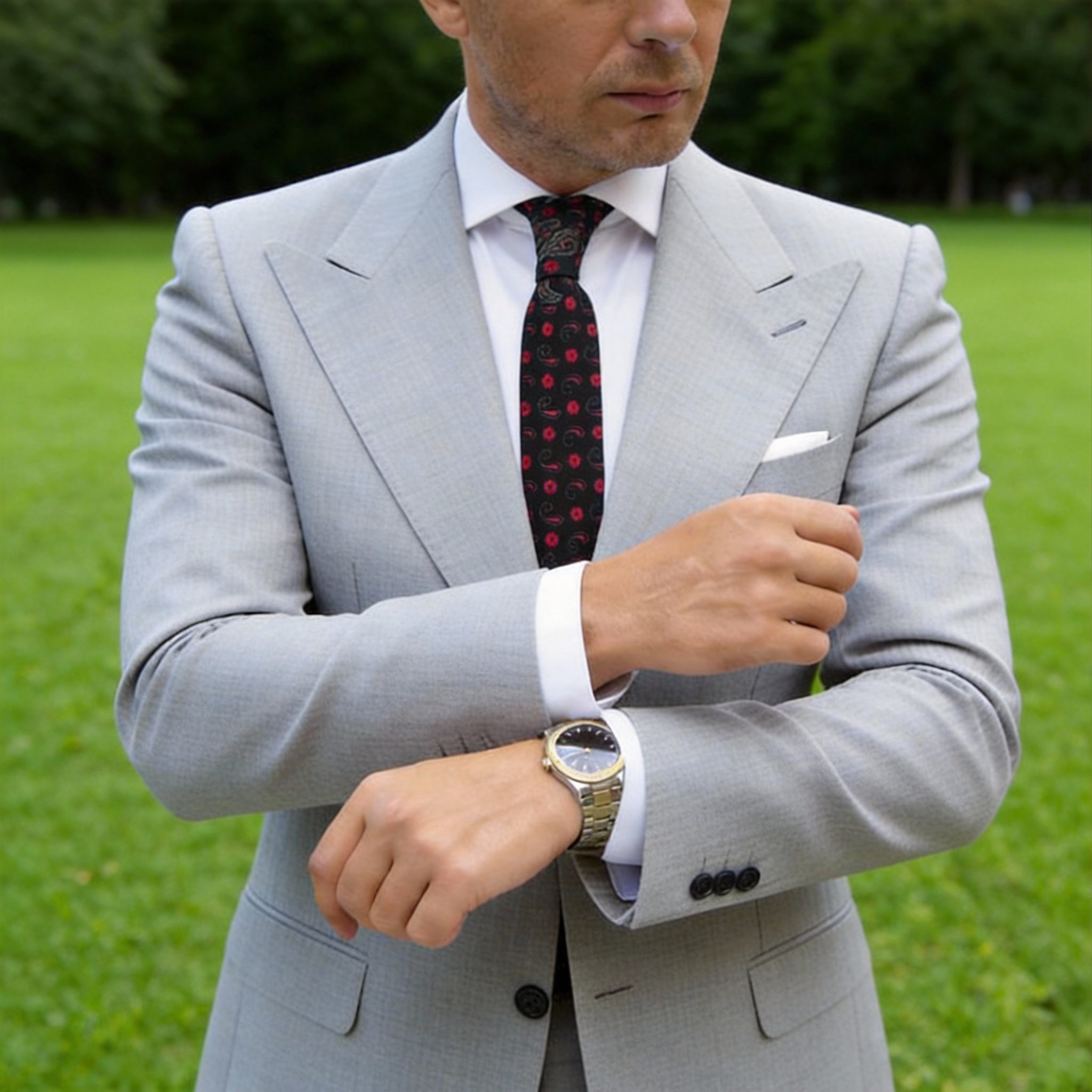 Black Necktie With Red Floral Paisley