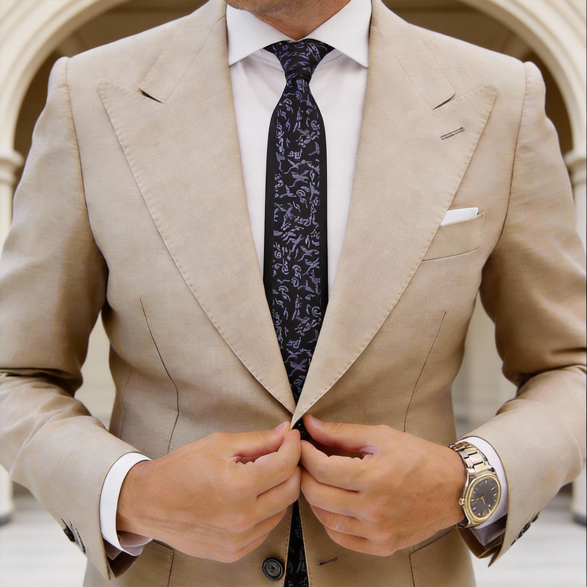 Black With Purple & White Floral Necktie