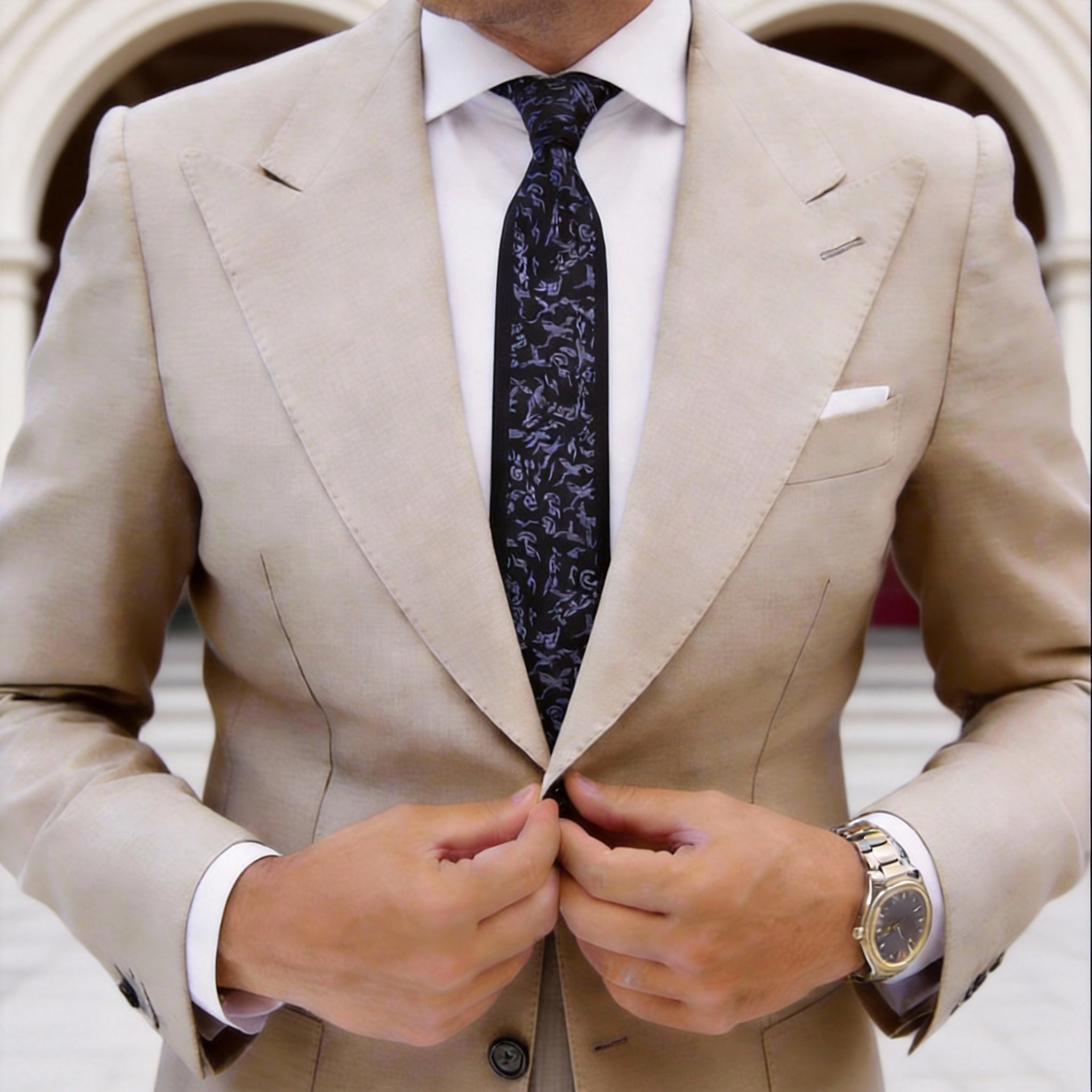 Black With Purple & White Floral Necktie