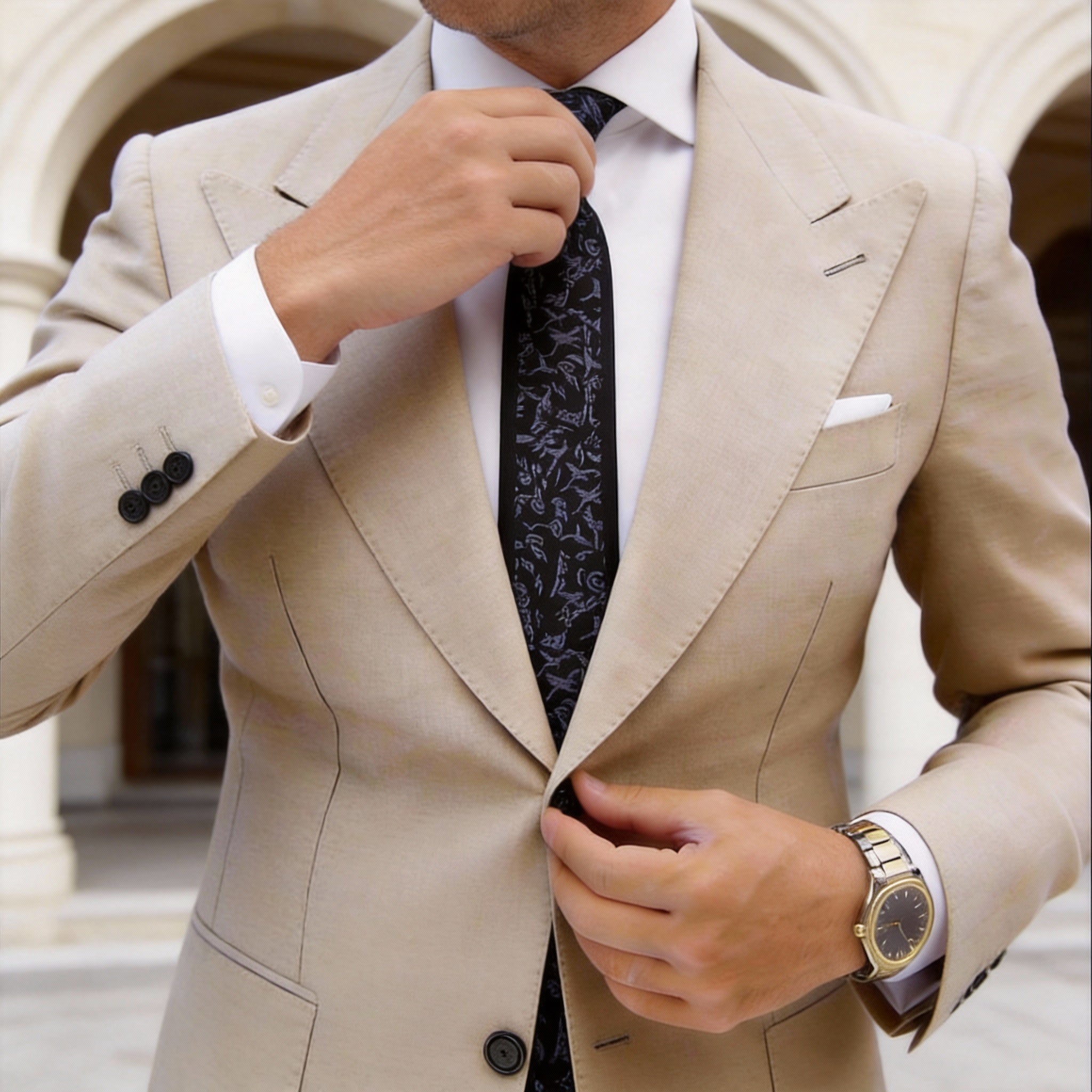 Black With Purple & White Floral Necktie