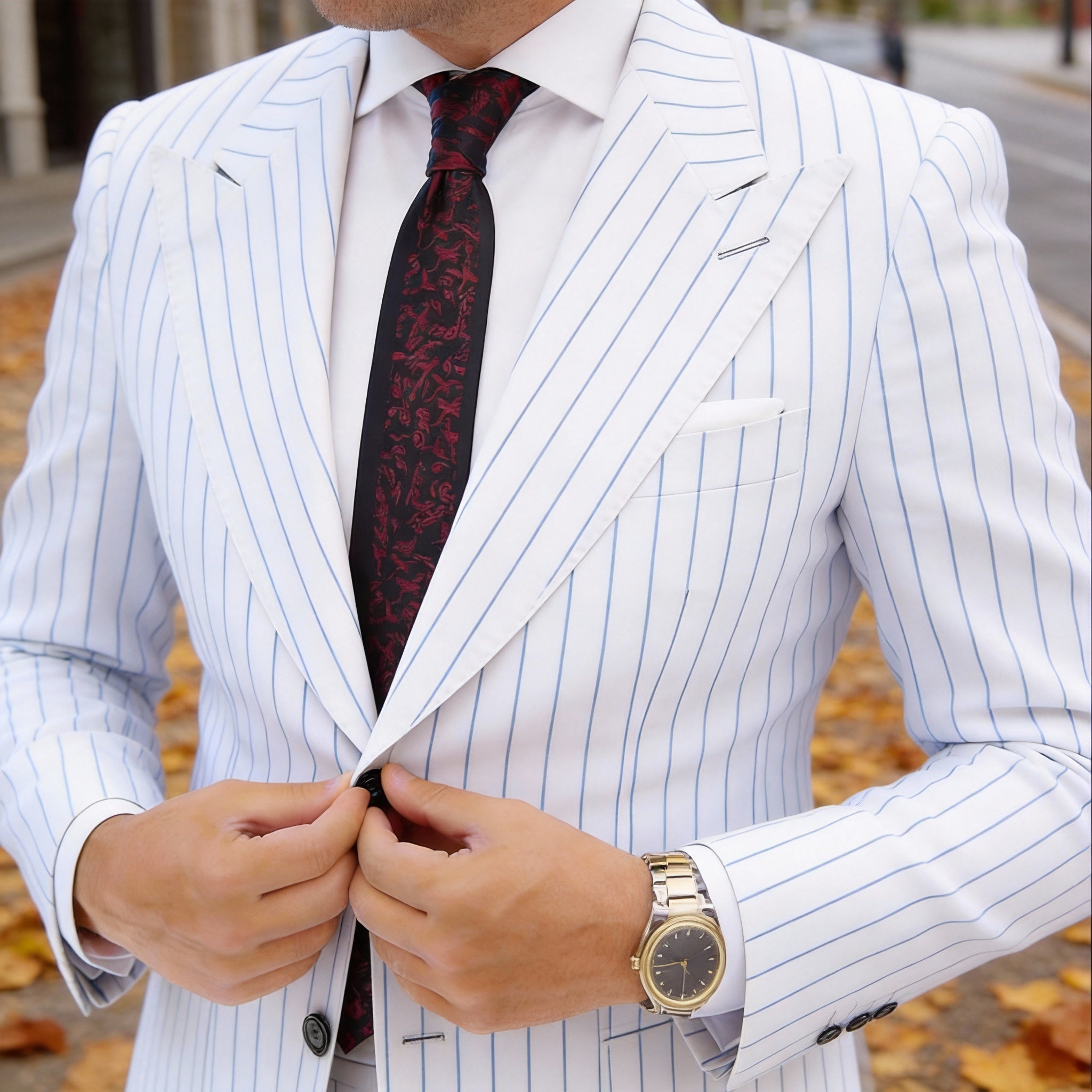 Black Necktie with Red Floral & Pink Dragon