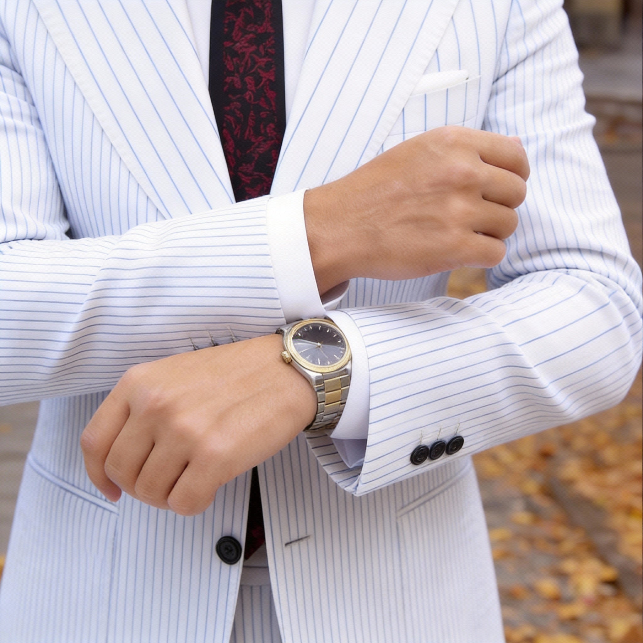 Black Necktie with Red Floral & Pink Dragon