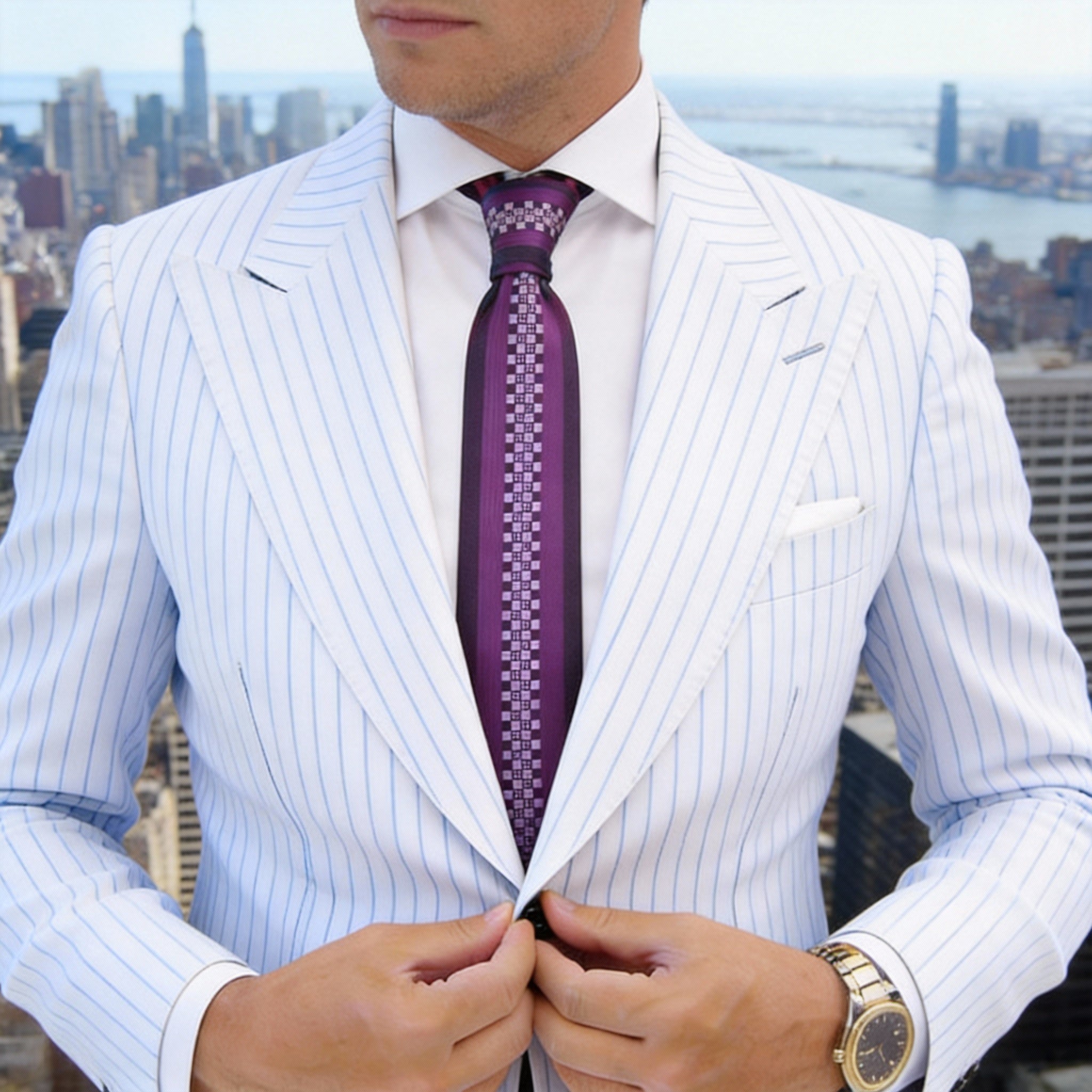 Purple With White Checkered Necktie