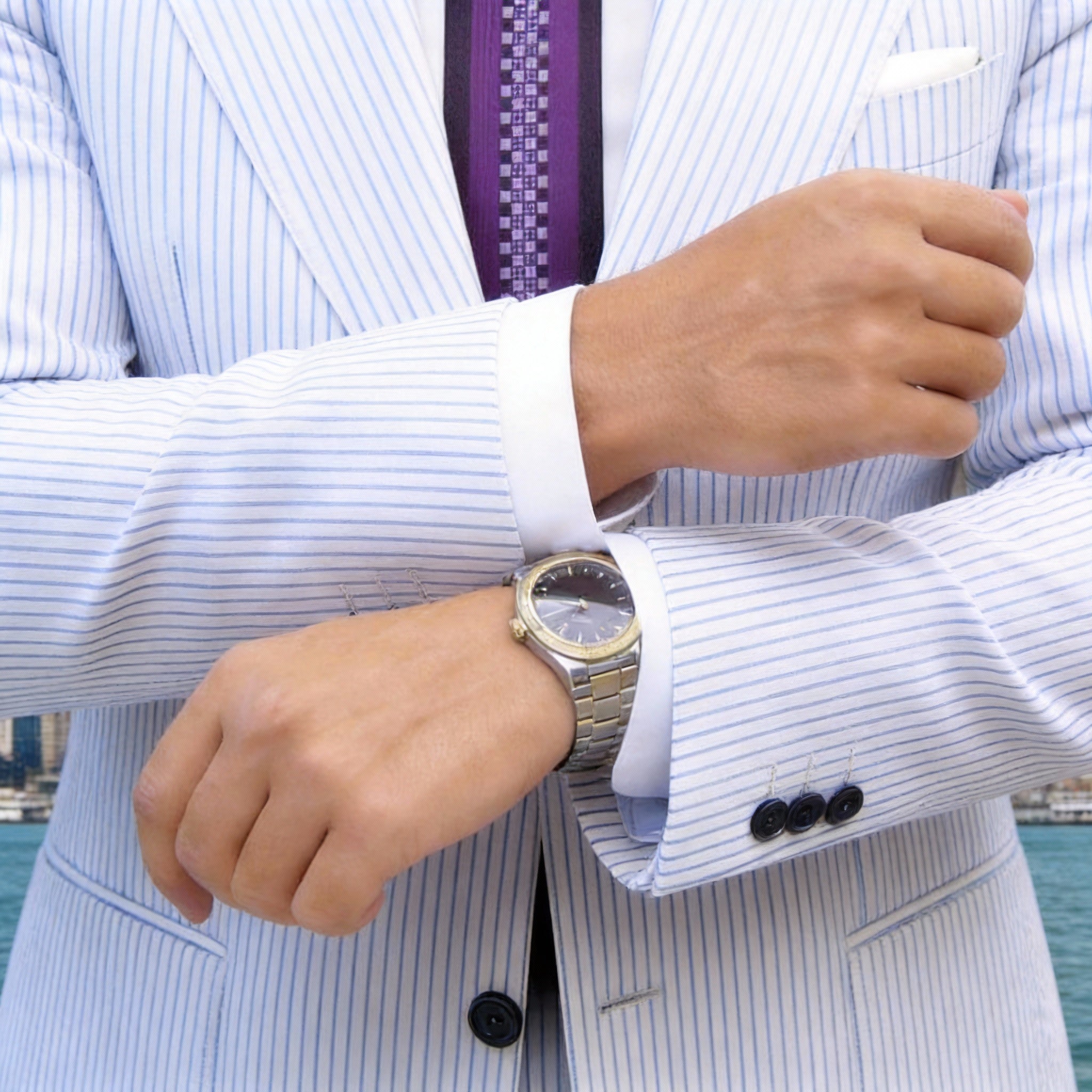Purple With White Checkered Necktie