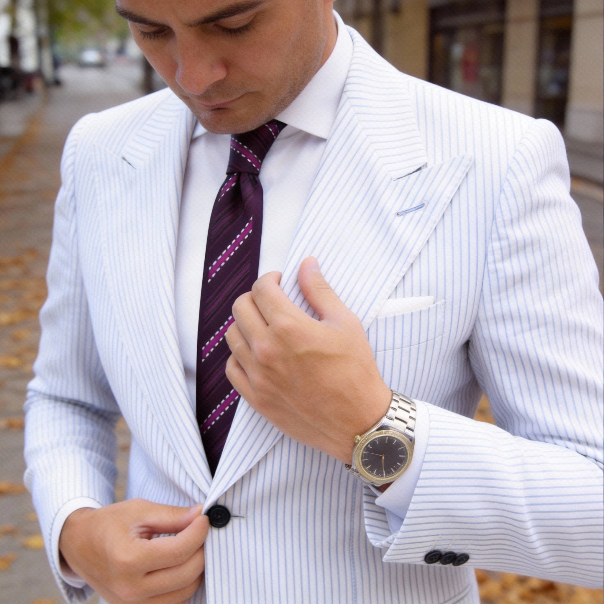 Purple With Pink White Striped Dotted Necktie