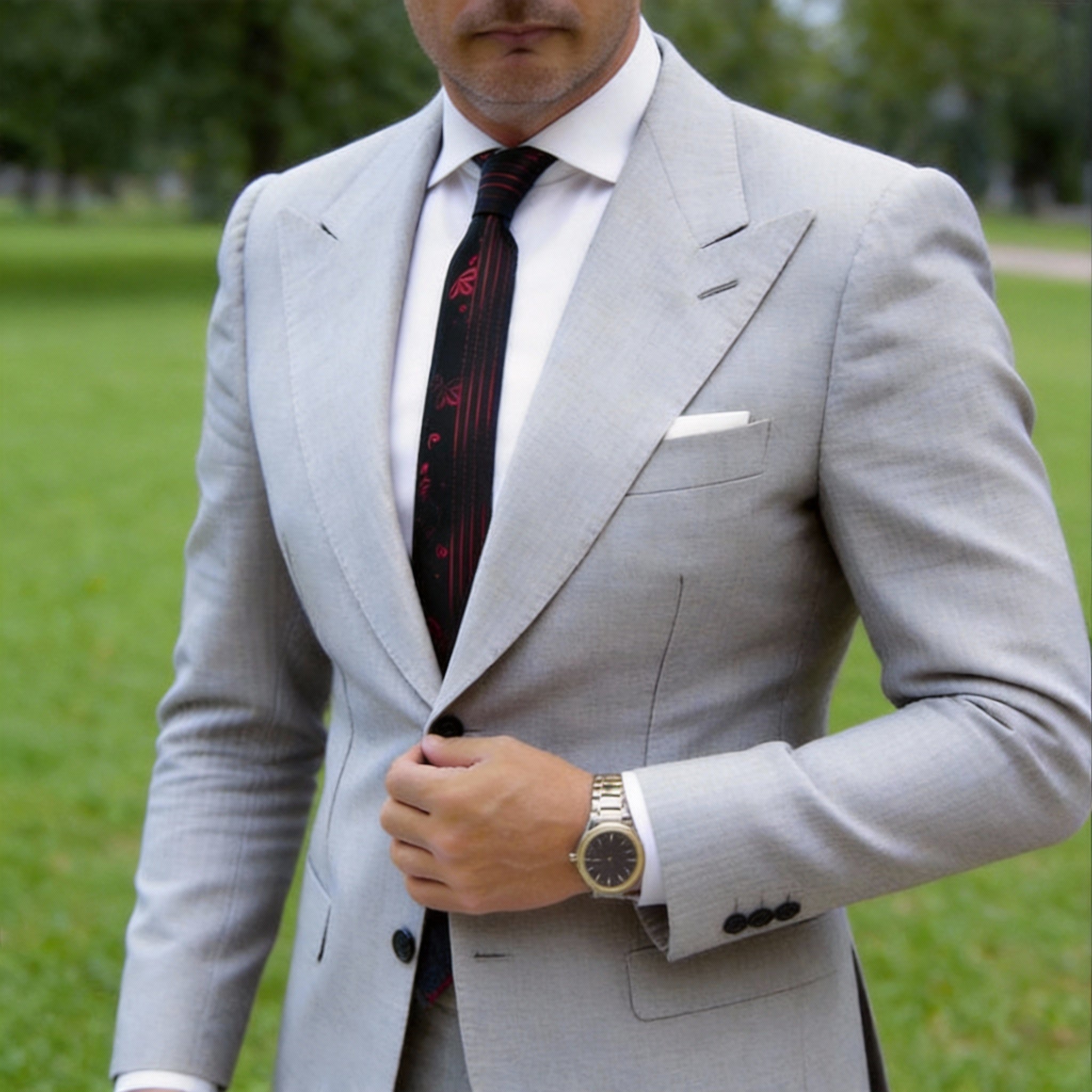 Black With Red Leaf Stripe Necktie