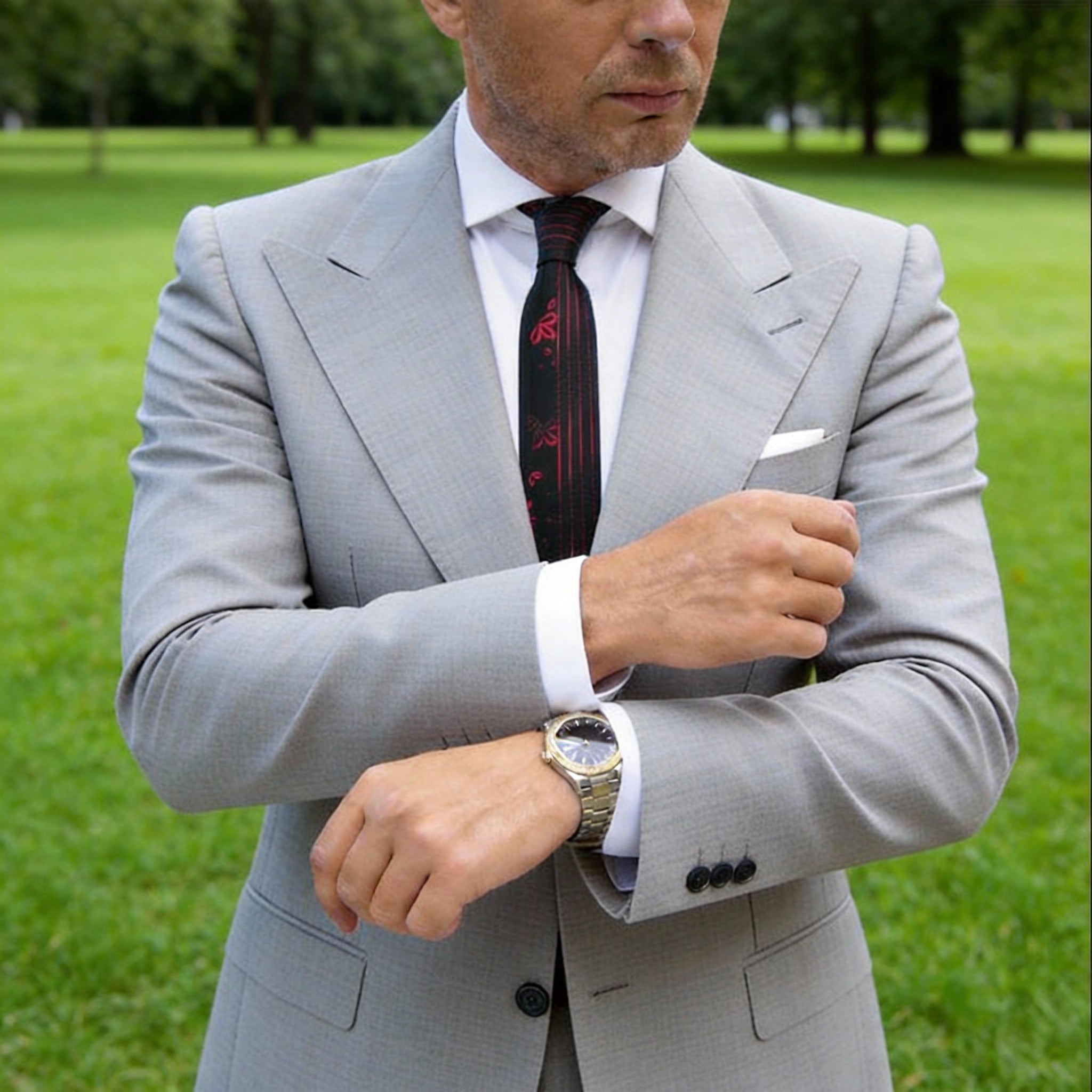 Black With Red Leaf Stripe Necktie