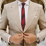 Red Necktie With Black Stripes & Red Motifs