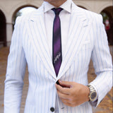 Purple With Black Stripes & White Scroll Necktie