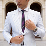 Purple With Black Stripes & White Scroll Necktie