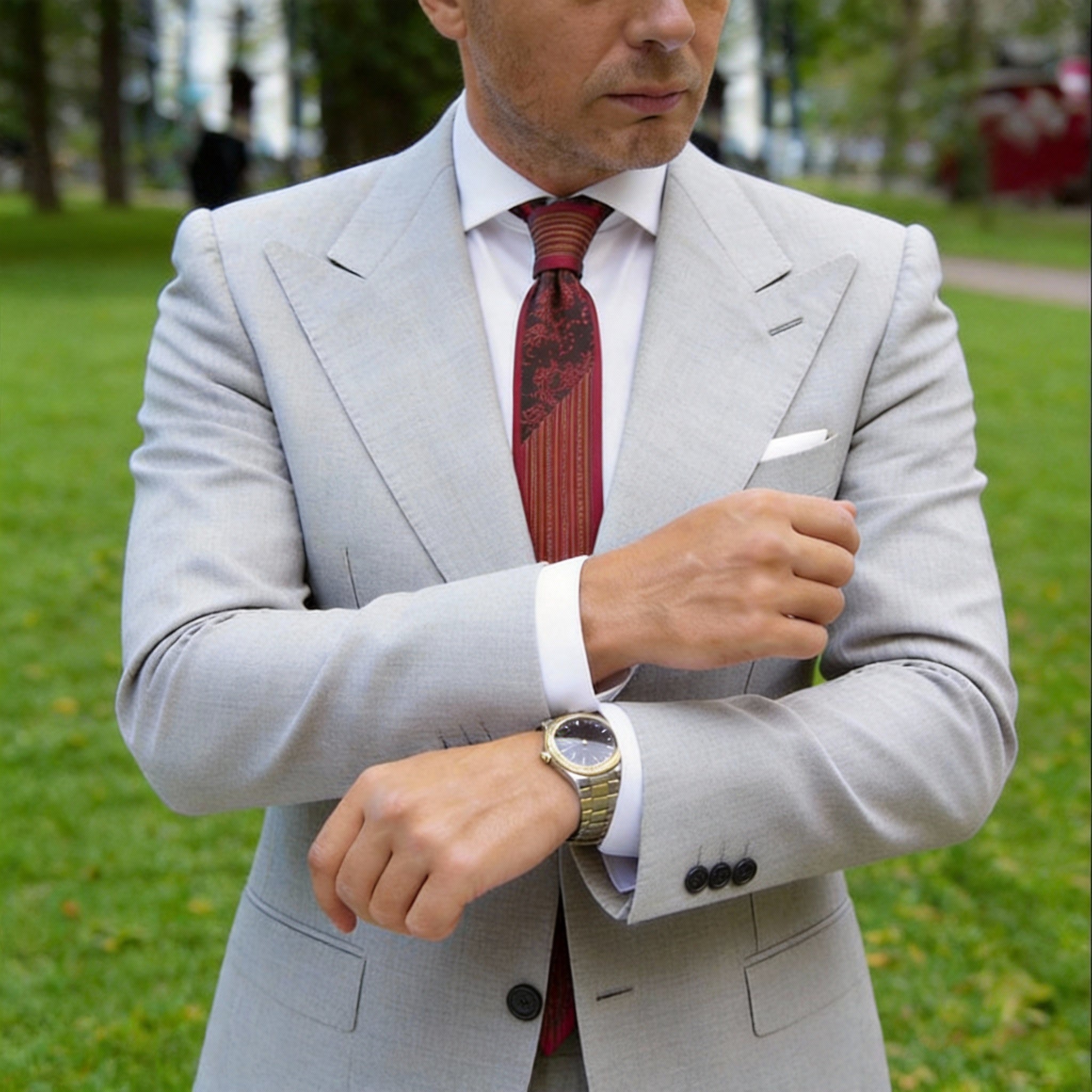 Red with Red Floral & Striped Necktie