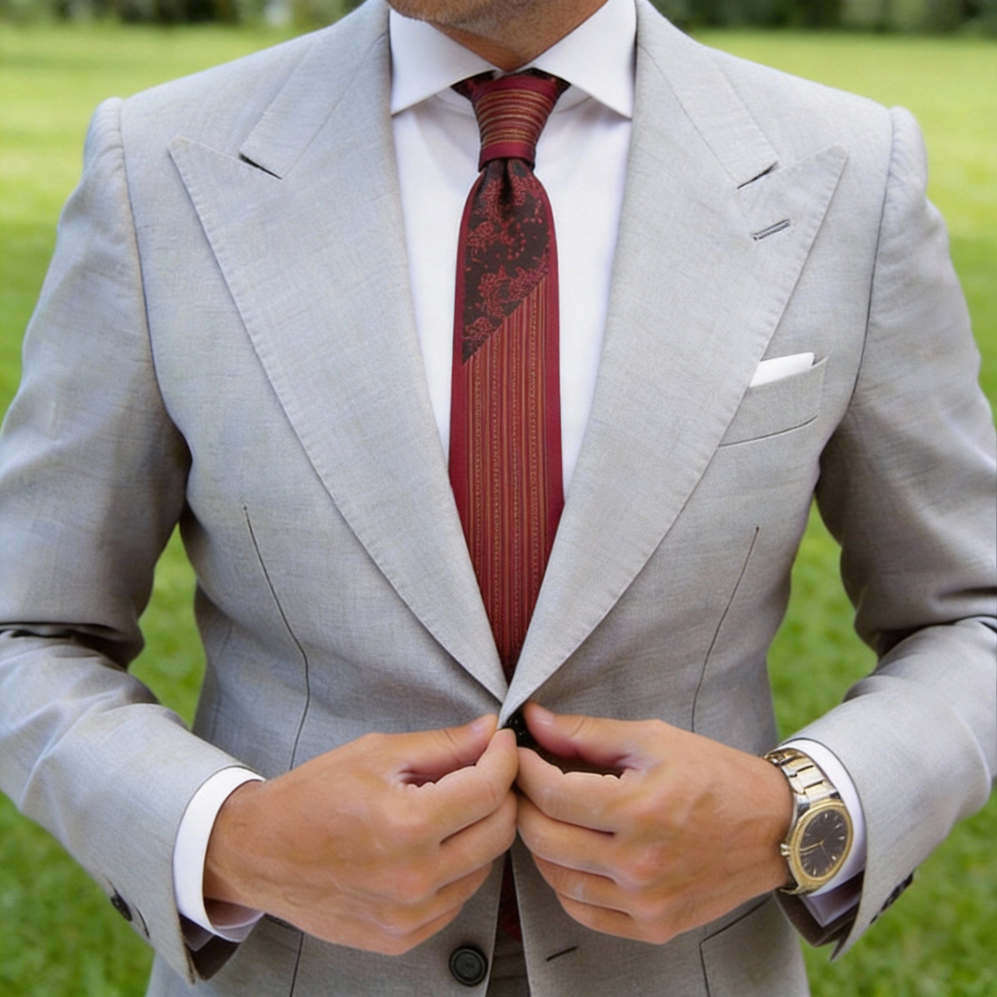 Red with Red Floral & Striped Necktie