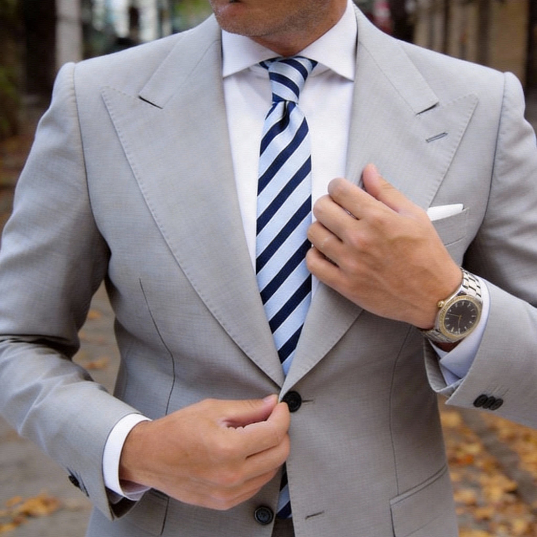 Light Blue With Dark Blue Striped Necktie