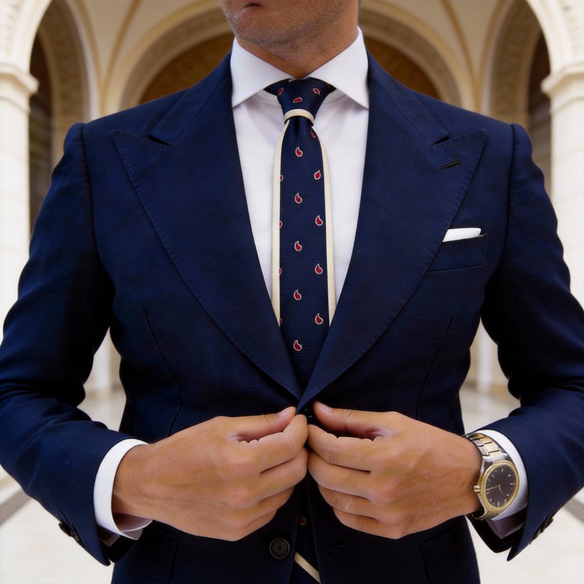 Navy Blue Necktie with Red Paisley