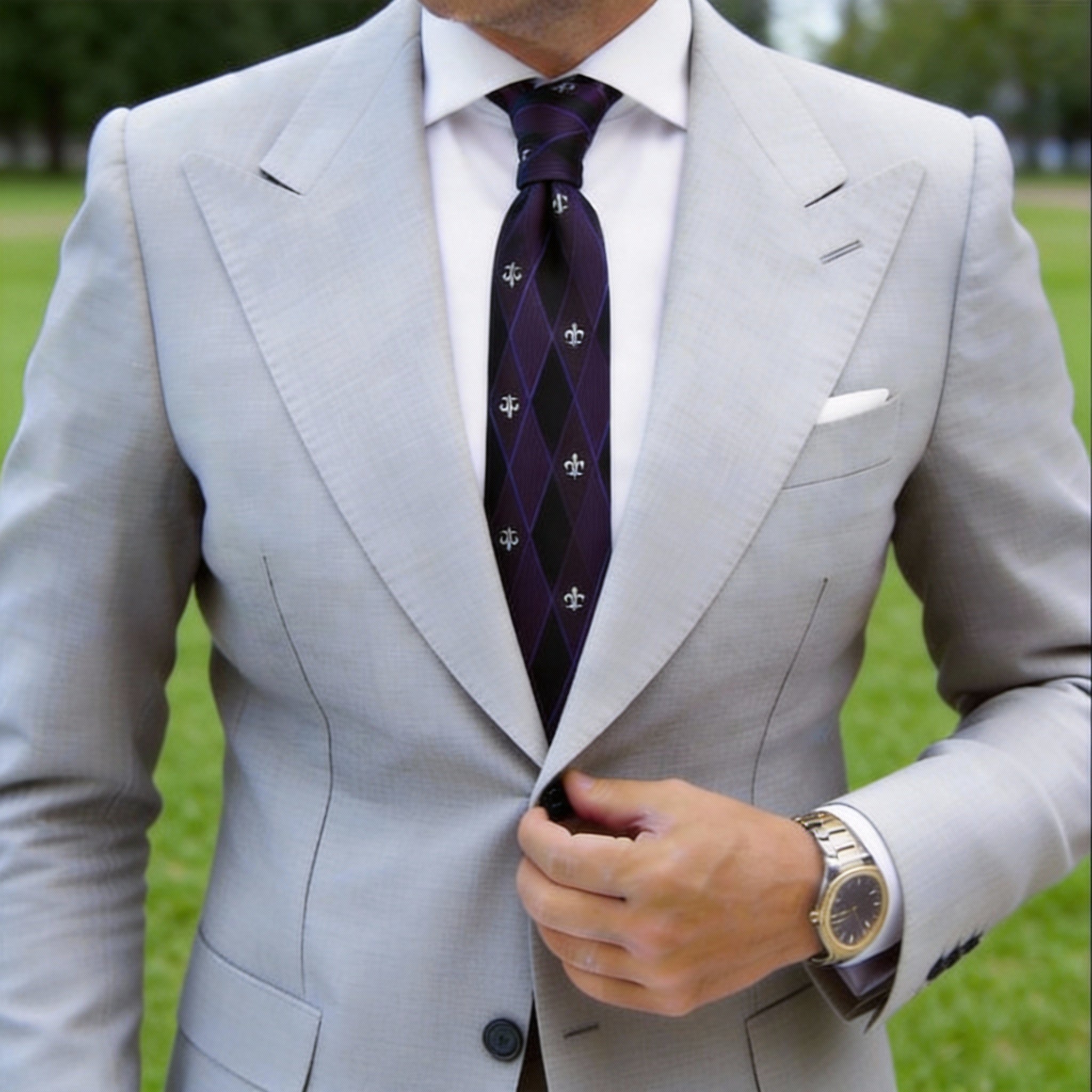 Purple With White Fleur-de-lis Necktie