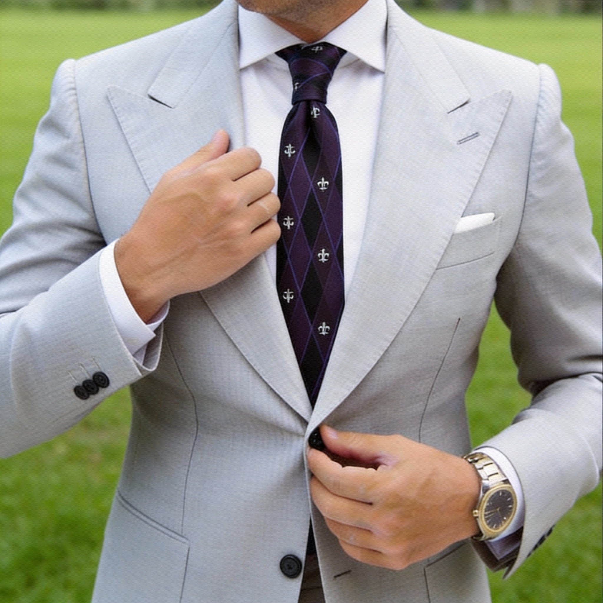 Purple With White Fleur-de-lis Necktie