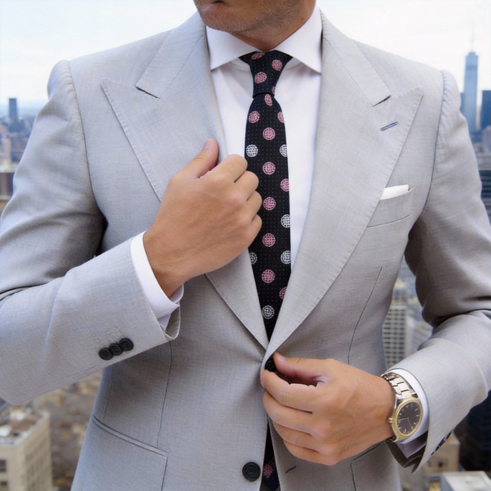 Black With Pink And White Floral Circle Necktie