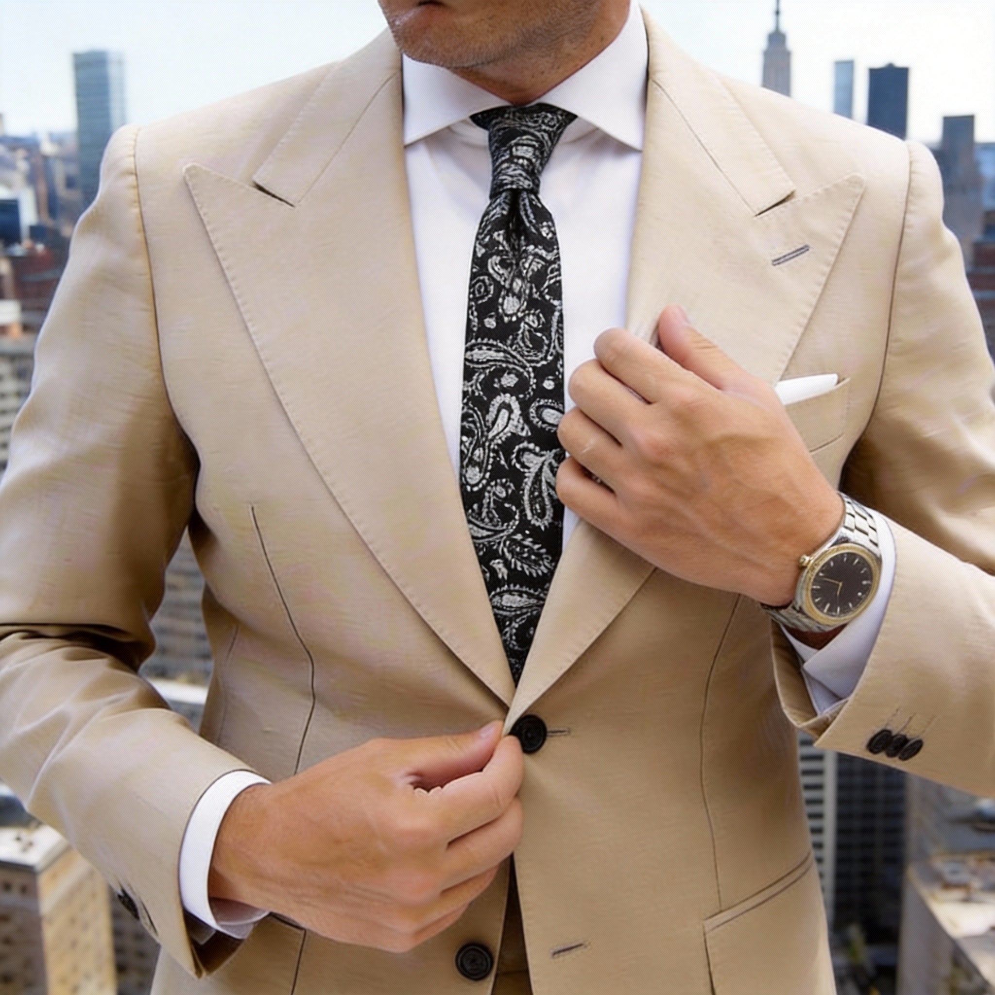 Black with White Paisley Necktie