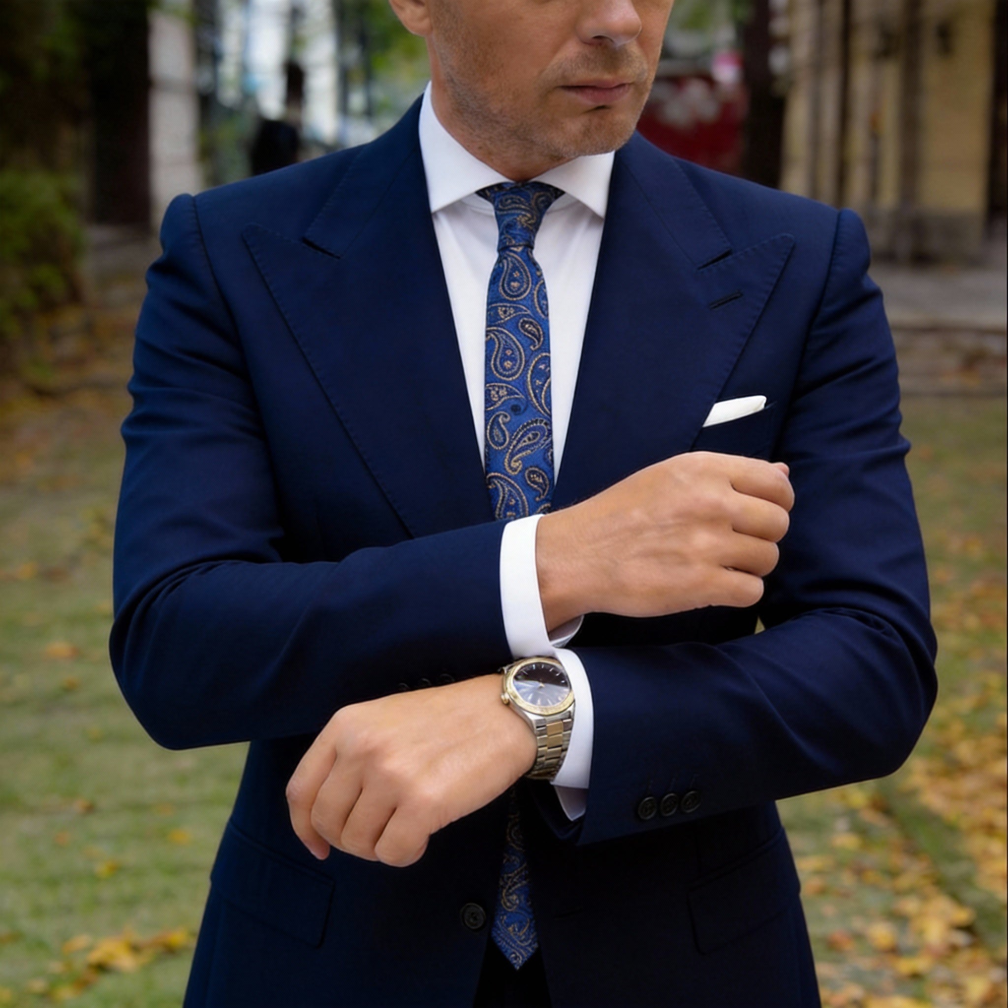 Blue With Gold Paisley Necktie