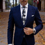 Black With Gray White Floral Necktie