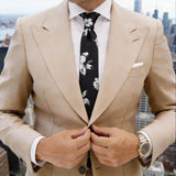 Black With White Floral Necktie