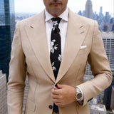 Black With White Floral Necktie