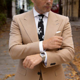 Black With White Floral Necktie