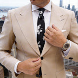 Black With White Floral Necktie