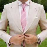 Pink Necktie With White Gray Stripes