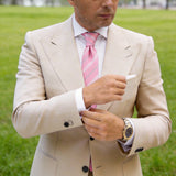Pink Necktie With White Gray Stripes