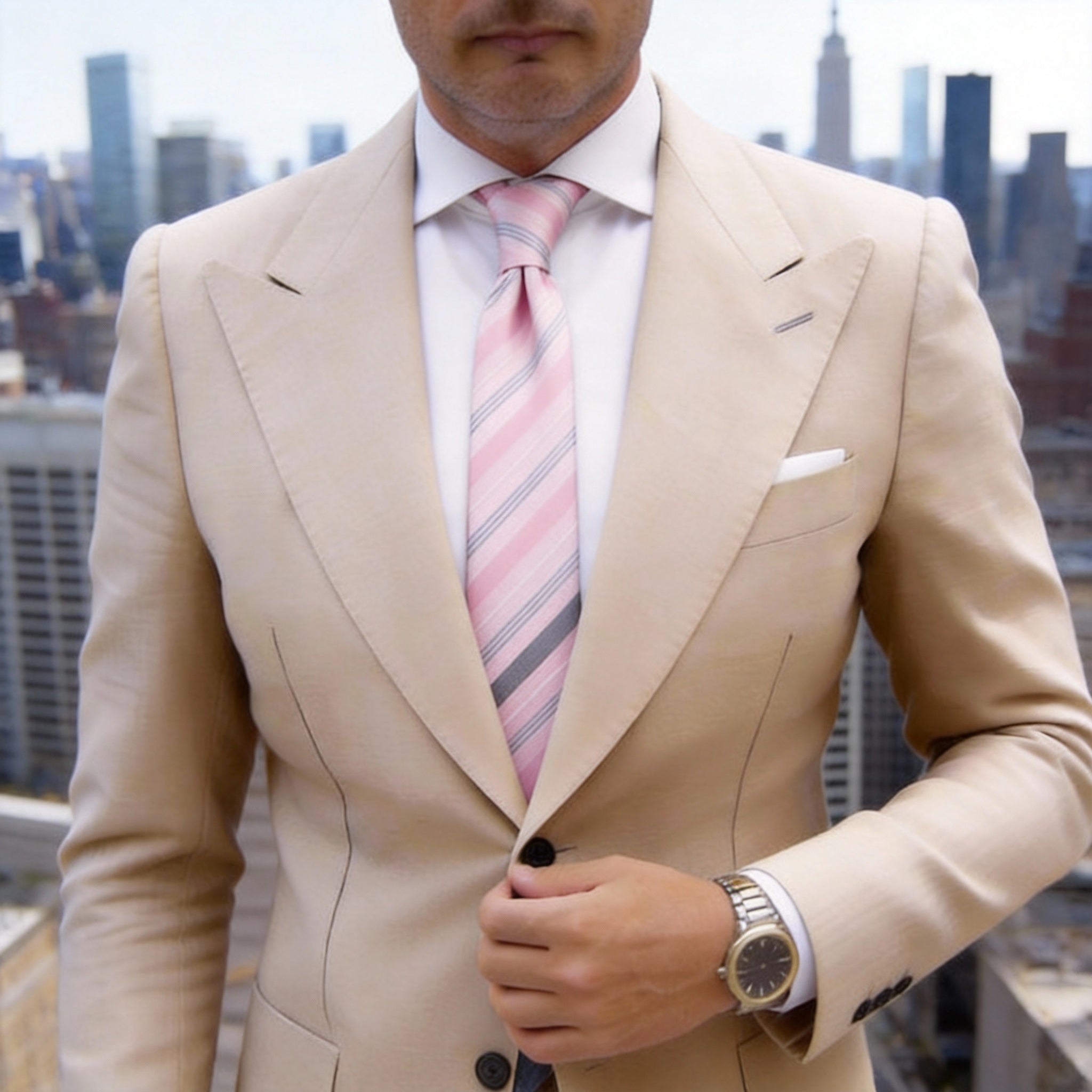 Pink With Gray Striped Necktie