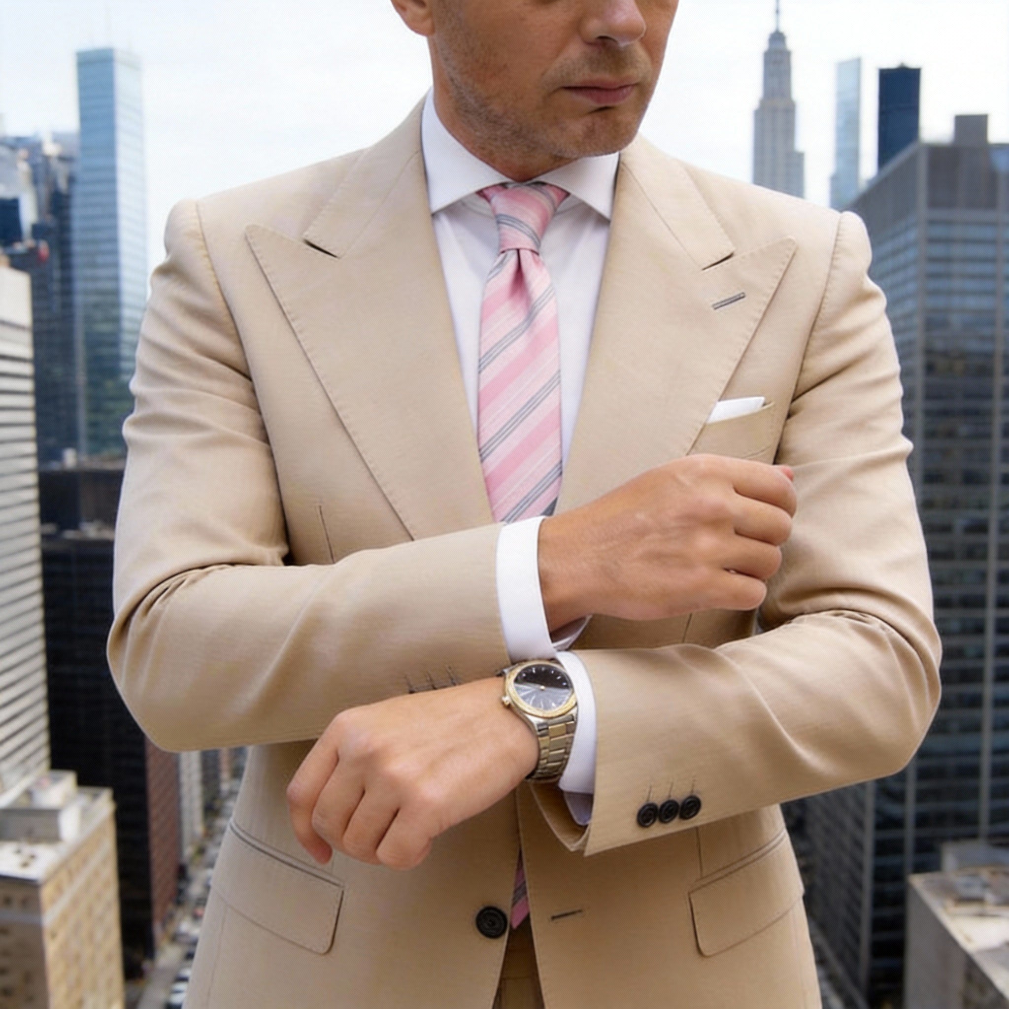 Pink With Gray Striped Necktie