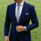 Gray Necktie With Blue & Yellow Geometric Pattern