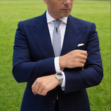 Gray Necktie With Blue & Yellow Geometric Pattern