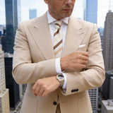 White With Brown Tan Beige Stripes Necktie