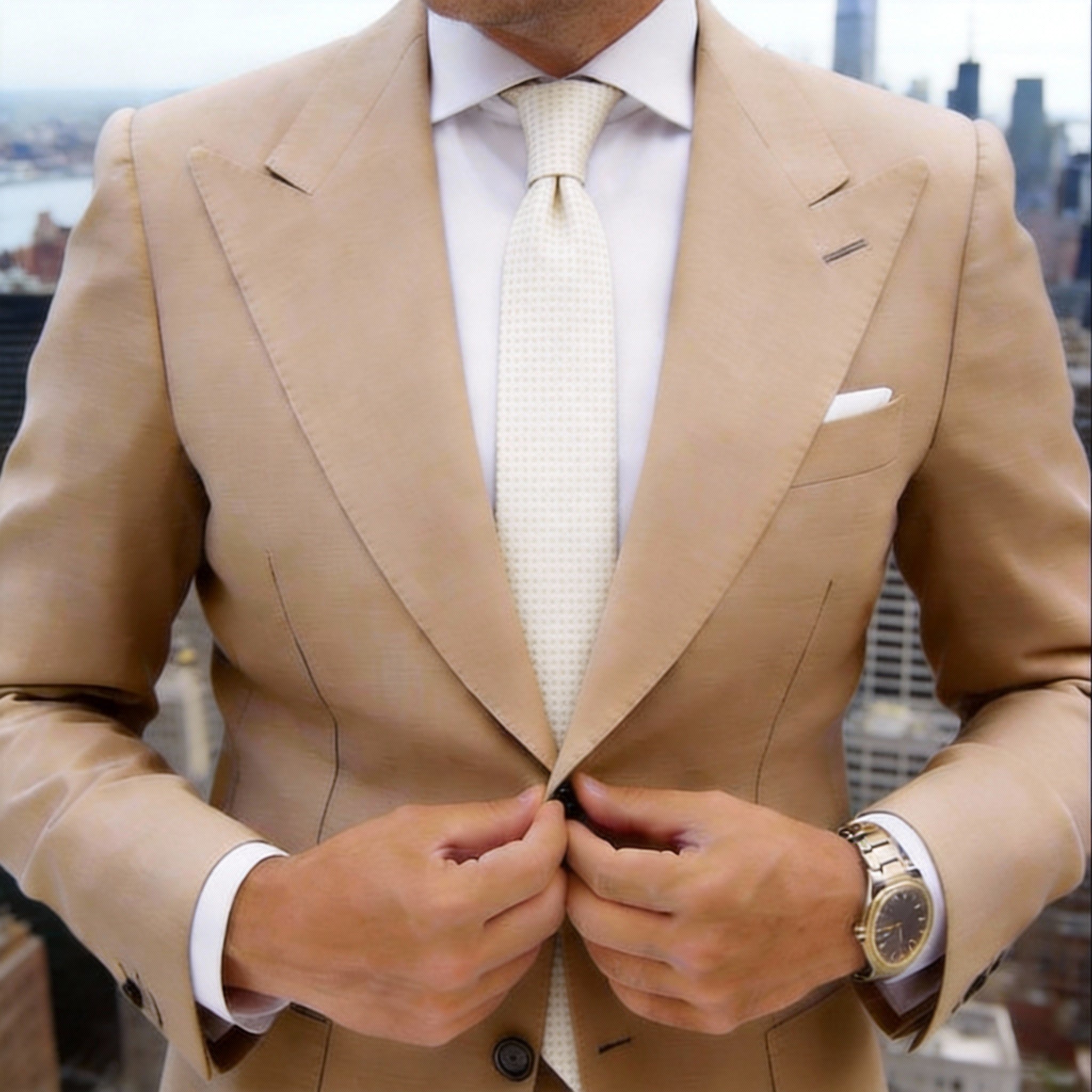 Light Cream Necktie with Small Geometric Pattern