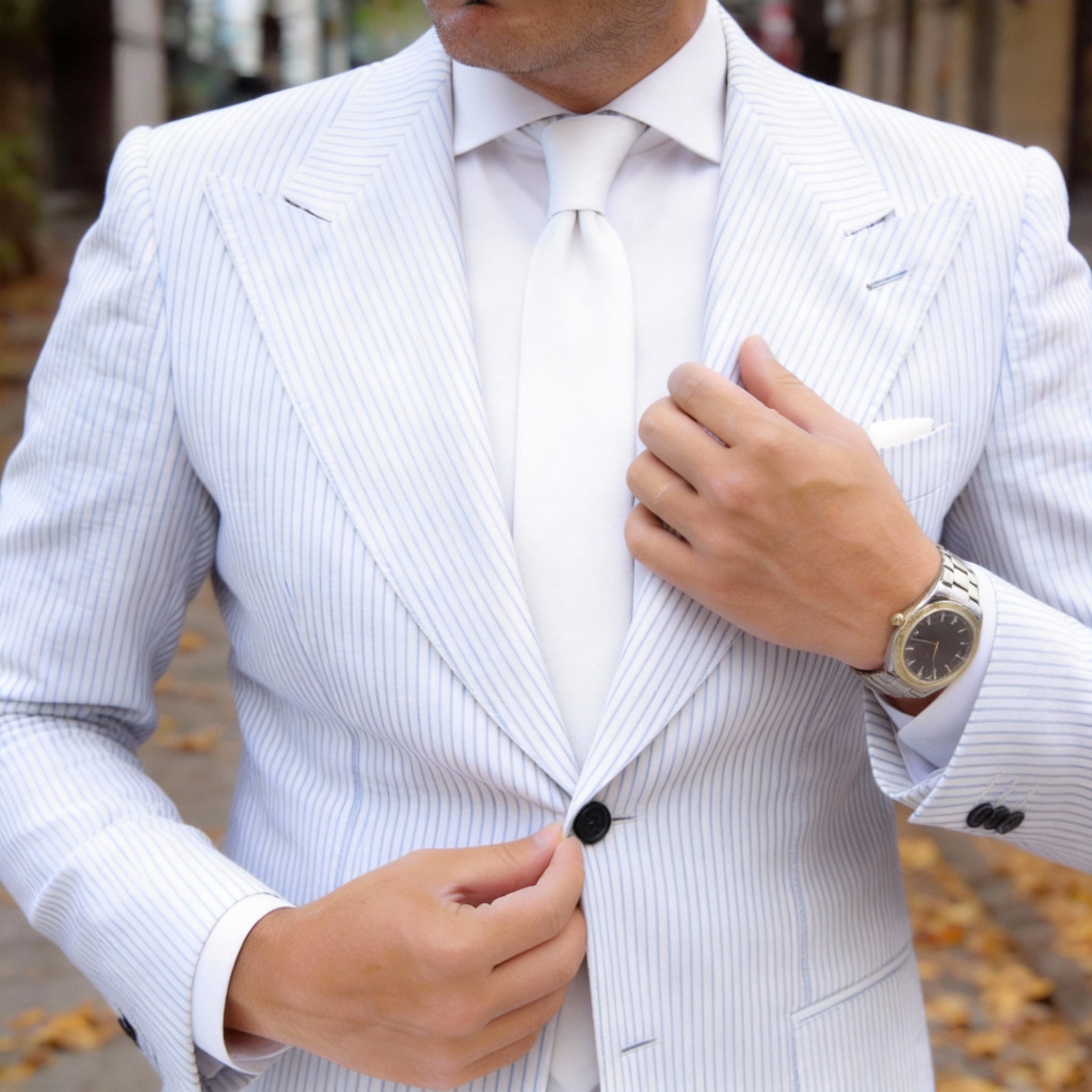 White with Ribbed Necktie