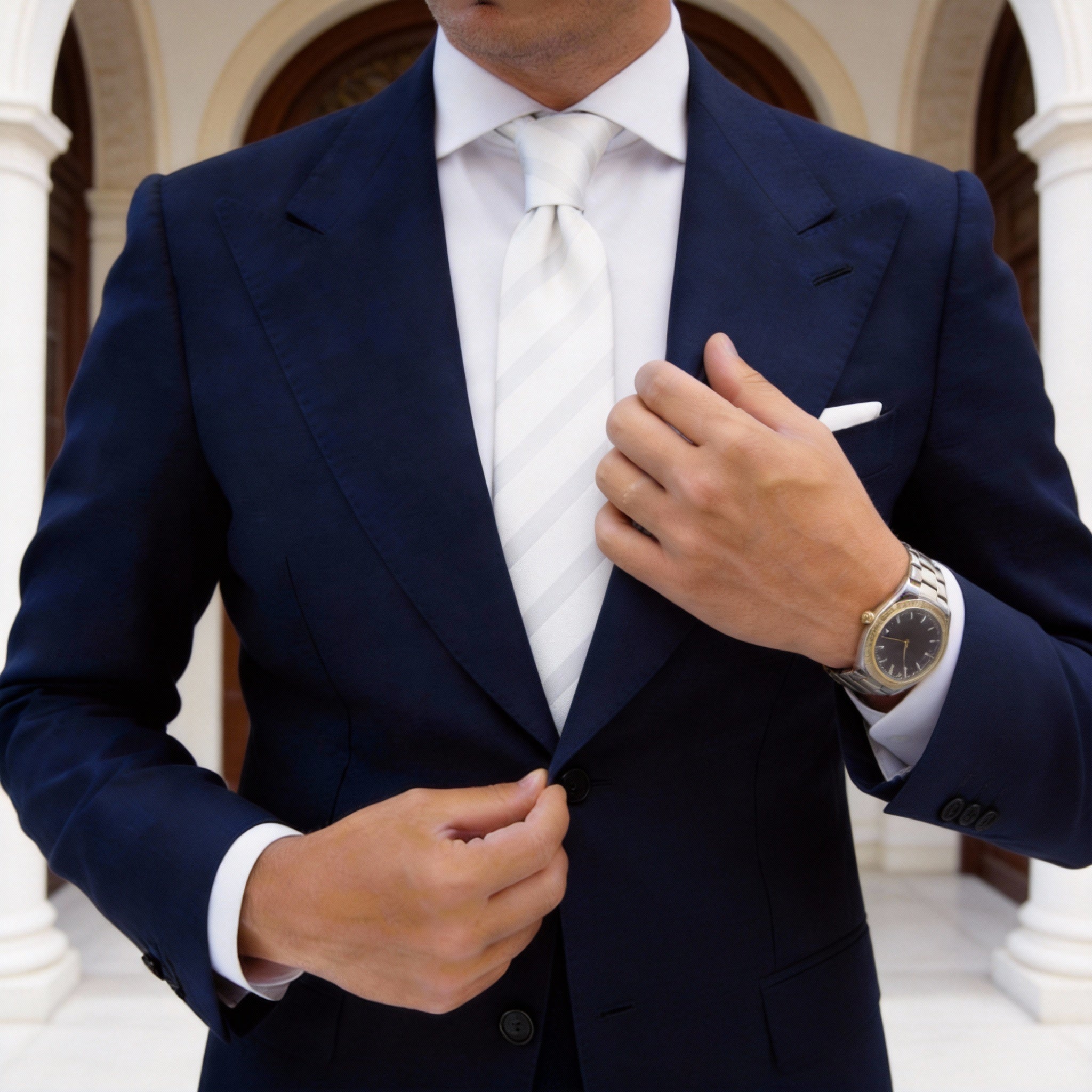 White With Light Gray Stripe Necktie