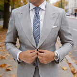 Light Blue With Black And White Striped Necktie