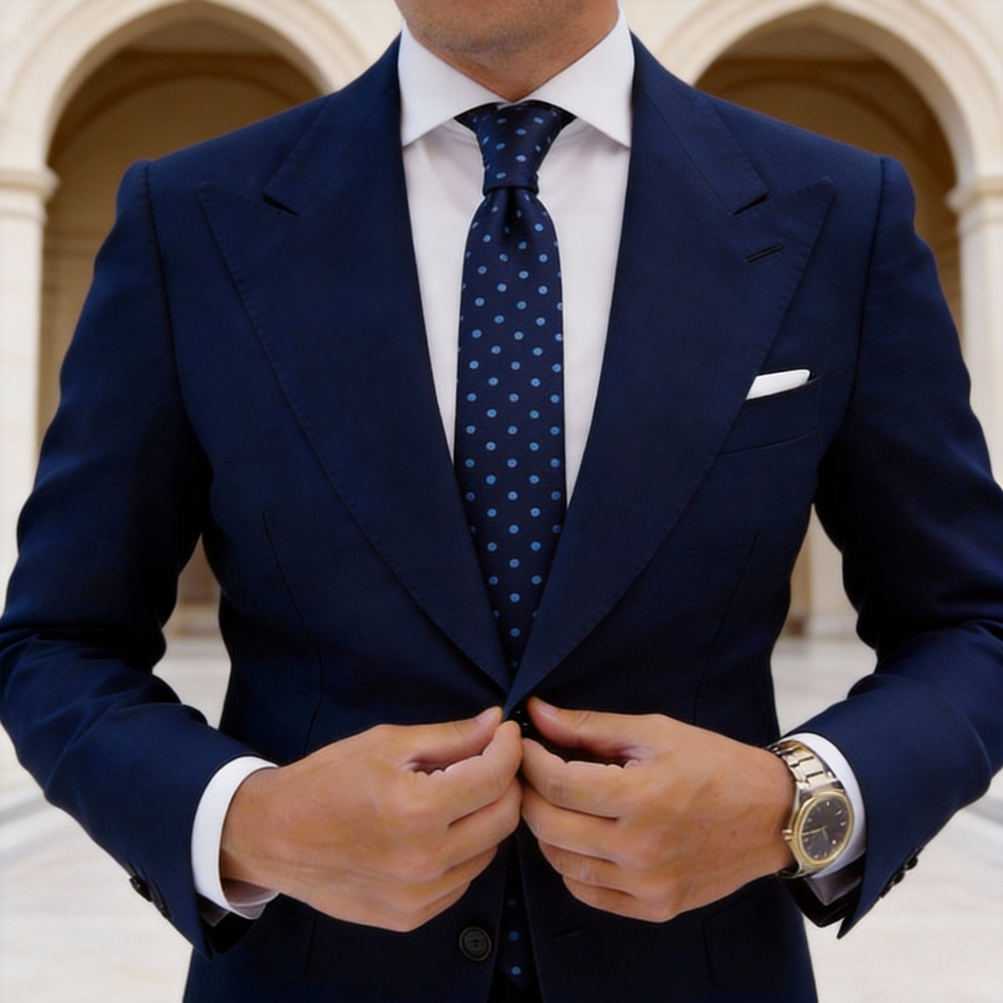 Navy Blue With Light Blue Polka Dot Necktie