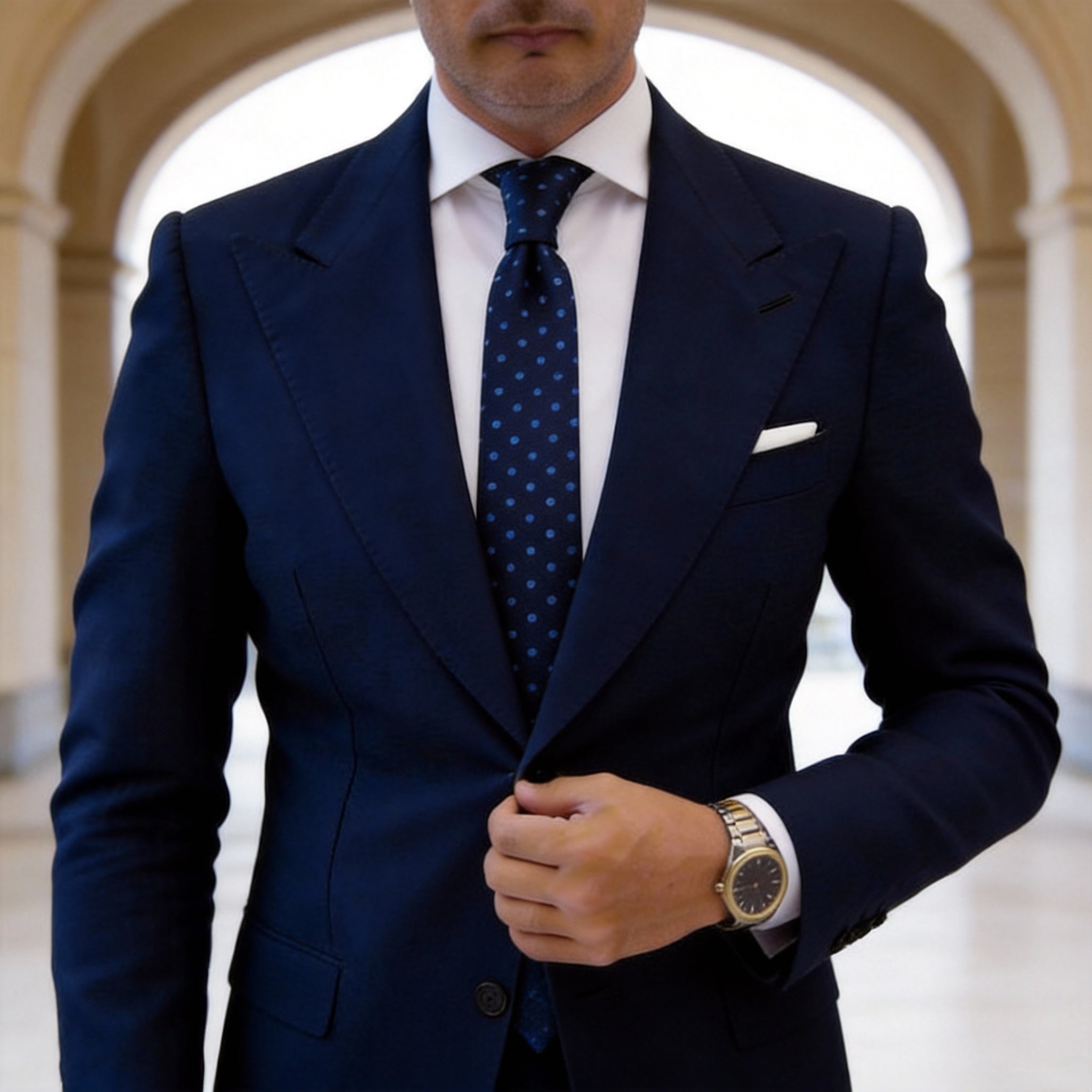 Navy Blue With Light Blue Polka Dot Necktie