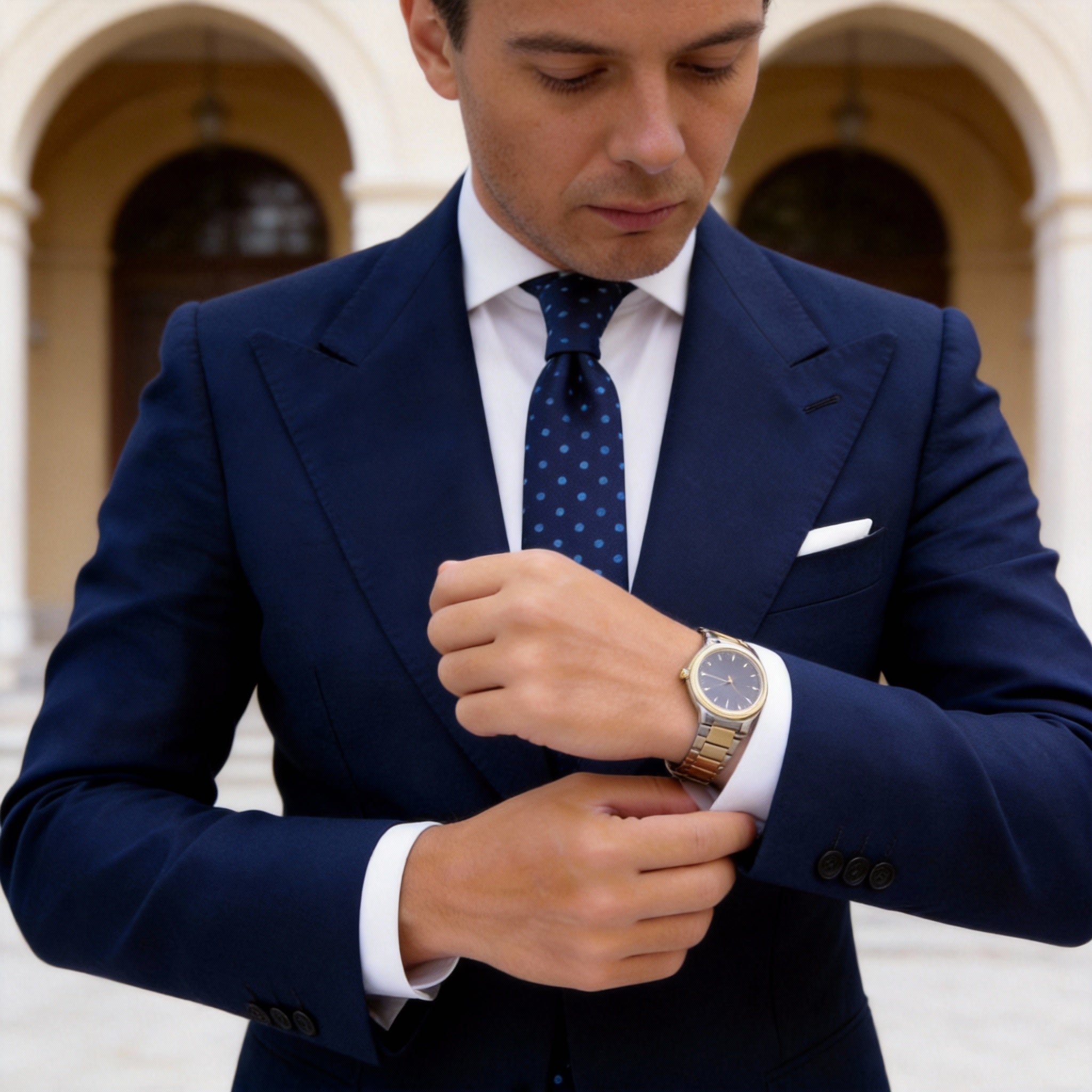 Navy Blue With Light Blue Polka Dot Necktie
