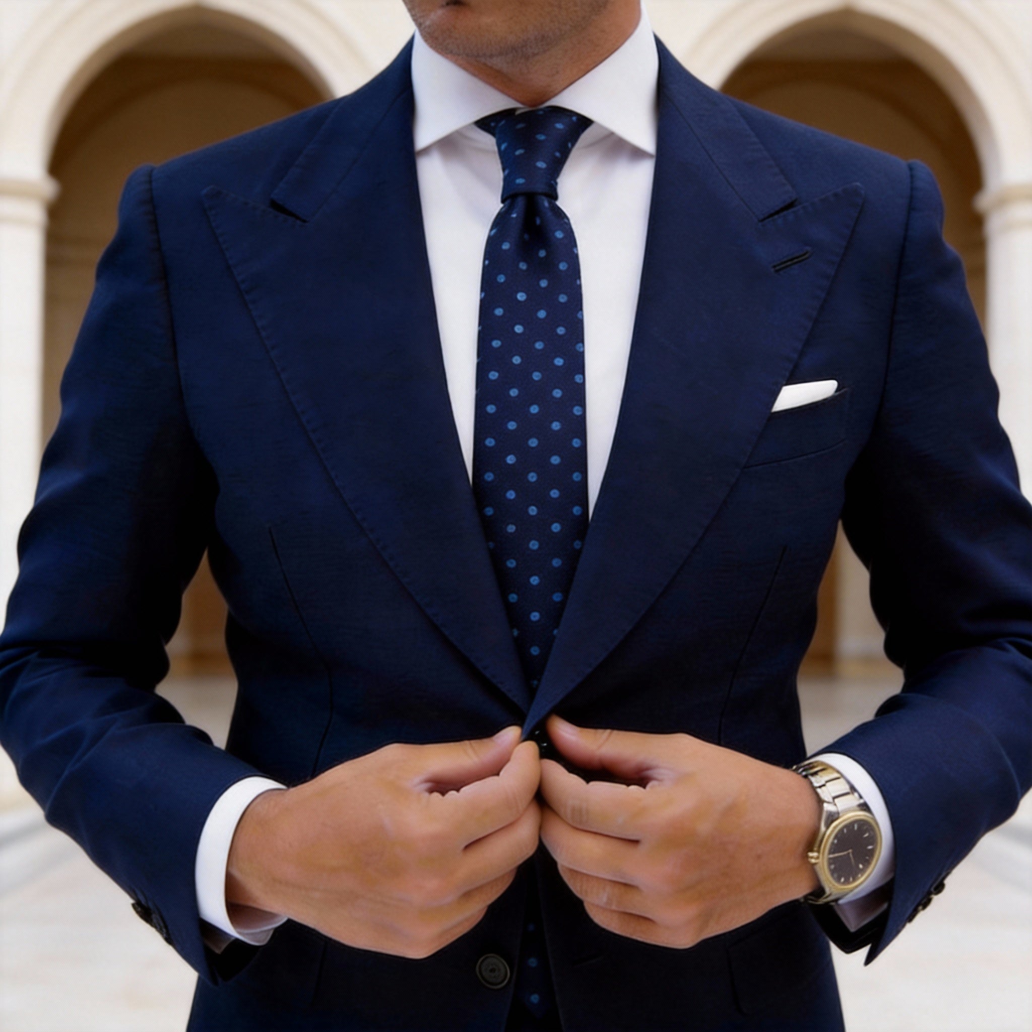 Navy Blue With Light Blue Polka Dot Necktie