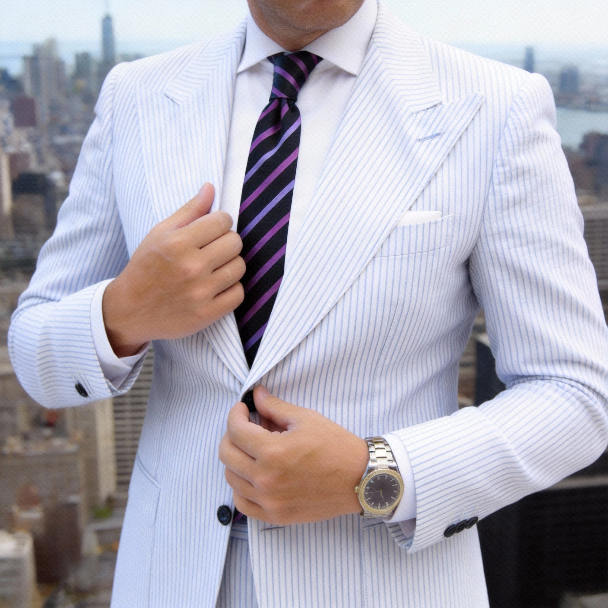 213.12.06Black With Purple And Lavender Stripes Necktie