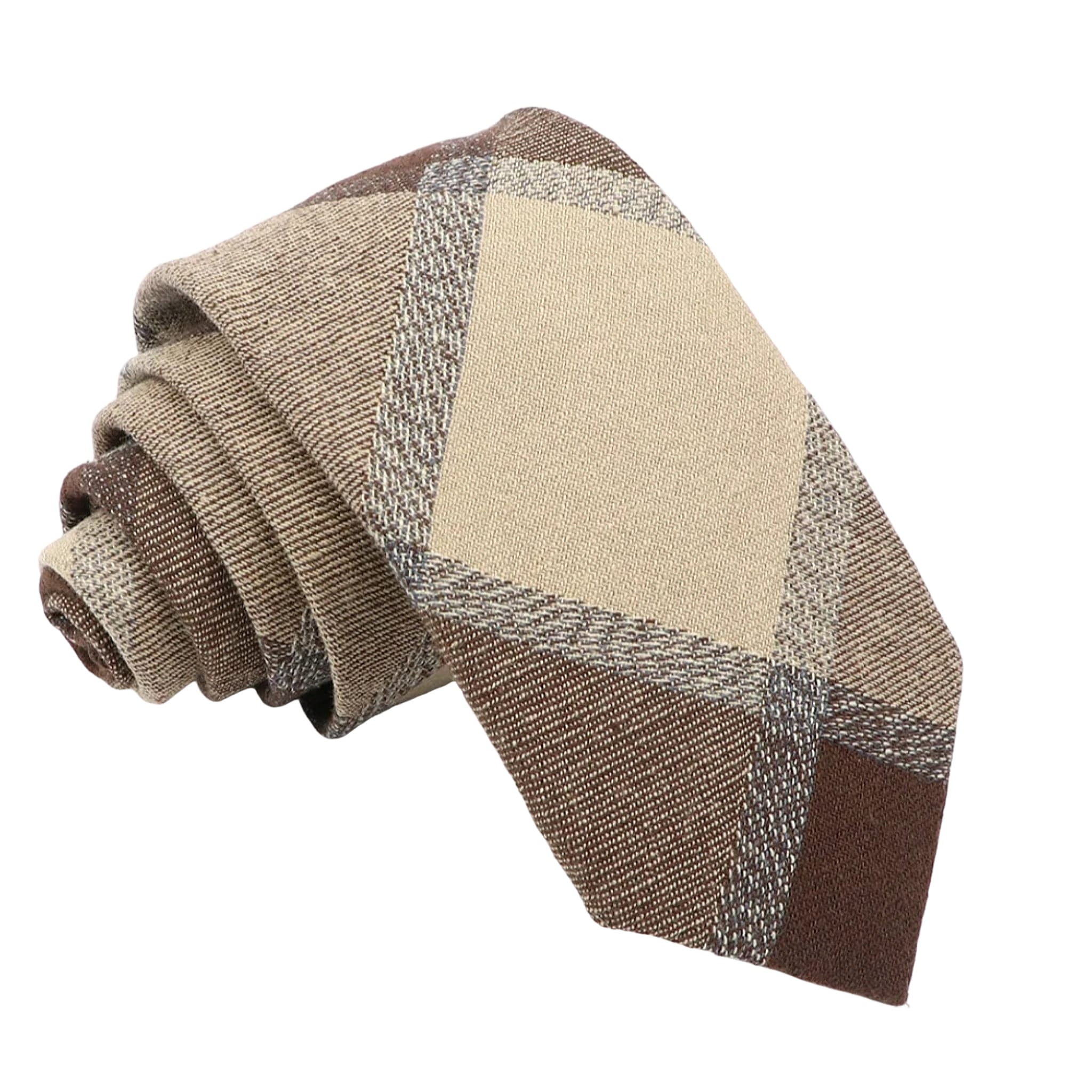 Beige Brown Plaid Necktie